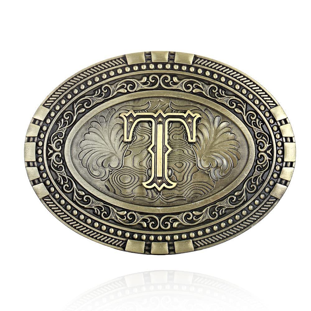 1263 Western Belt Buckle - Initial Cowboy Letter Oval Belt Buckles
